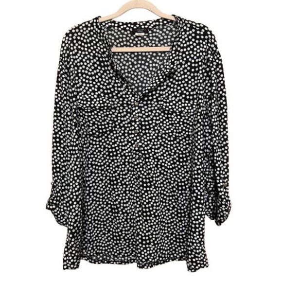 Cocomo Top Womens 3X Black White Polka Dot Stretchy Half Button Front Plus Size - Picture 1 of 7
